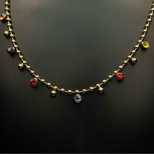 Beaded Gold Tone Necklace with Multicolor Charms